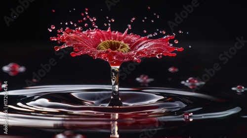 Obraz na płótnie Stunning Red Flower Water Drop Impact Macro Photography w salonie