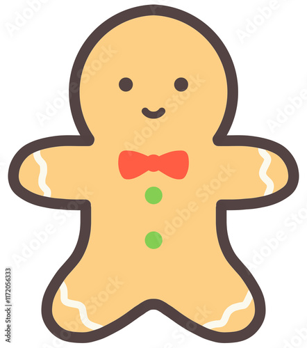 Ginger bread man. Christmas cookie illustration in cartoon style transparent on background.