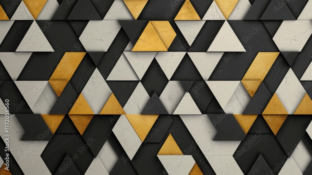Abstract Geometric Gold Black White Triangle Pattern Design Texture Background Wallpaper