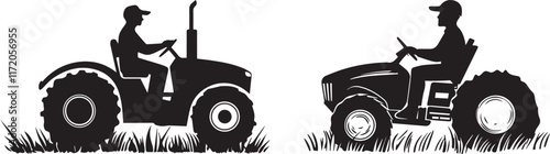 Silhouette of a farmer driving a tractor across the field vector silhouette