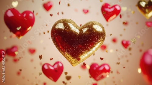 Colorful hearts float in the air, creating a romantic and festive atmosphere perfect for celebrating love on Valentine's Day.