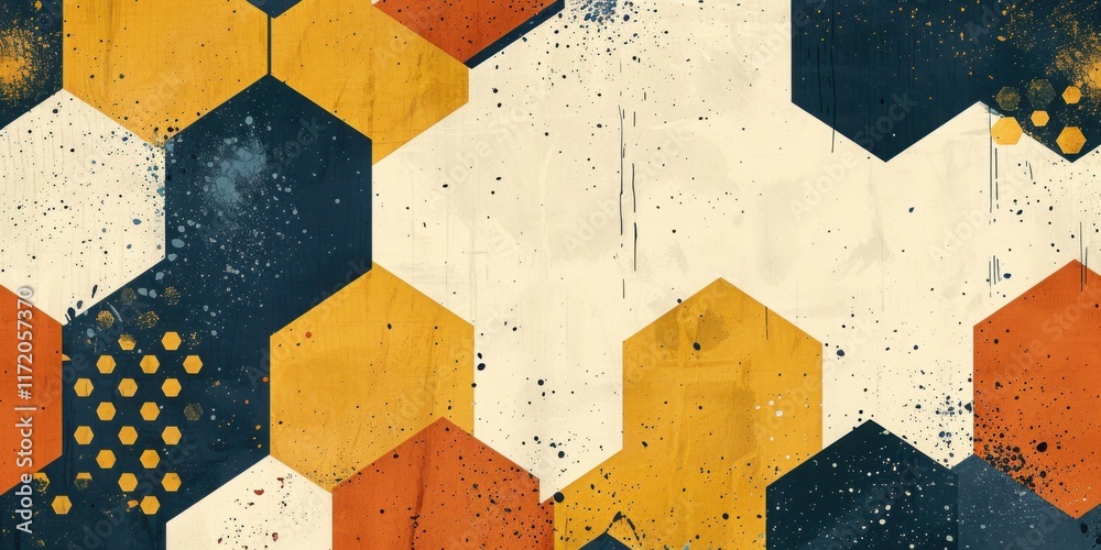 Abstract Geometric Hexagon Pattern in Warm Tones: A Vintage-Inspired Design