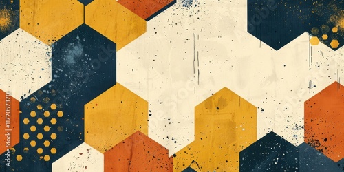 Obraz na płótnie Abstract Geometric Hexagon Pattern in Warm Tones: A Vintage-Inspired Design w salonie