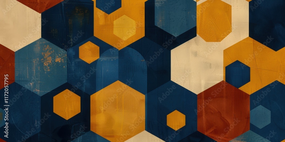 Abstract Geometric Hexagon Pattern in Warm and Cool Tones: A Modern Art Design