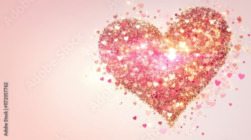 A vibrant background featuring heart shapes adorned with glitter and sparkles, perfect for celebrating the love and joy of Valentine's Day.
