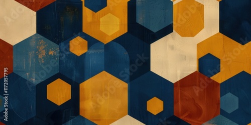 Abstract Geometric Hexagon Pattern in Warm and Cool Tones: A Modern Art Design