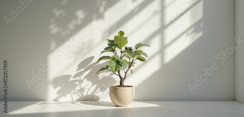 otted plant in a vase on the table near the window photo