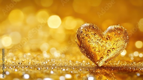A close-up view of a shiny heart-shaped object resting on a reflective surface, symbolizing love and affection for Valentine's Day.