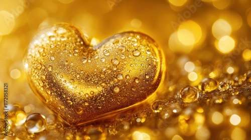 A detailed close-up of a heart-shaped object elegantly placed against a shimmering gold background, symbolizing love and affection for Valentine's Day.