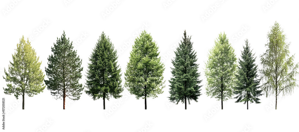 Fototapeta premium collection of various green trees isolated on transparency background showcases diverse foliage and shapes, perfect for nature and landscaping projects