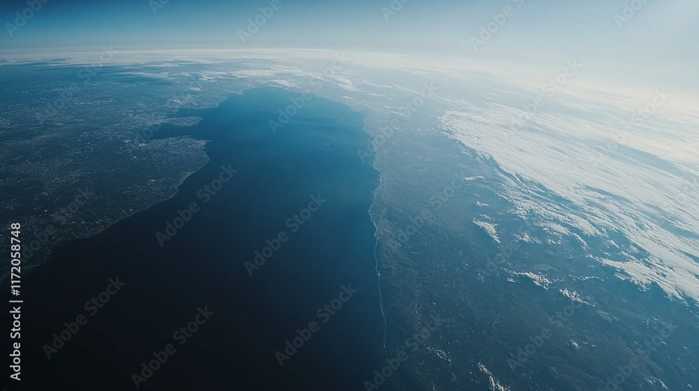 Fototapeta premium Earth's Curve, Ocean, Land, Cloudscape.