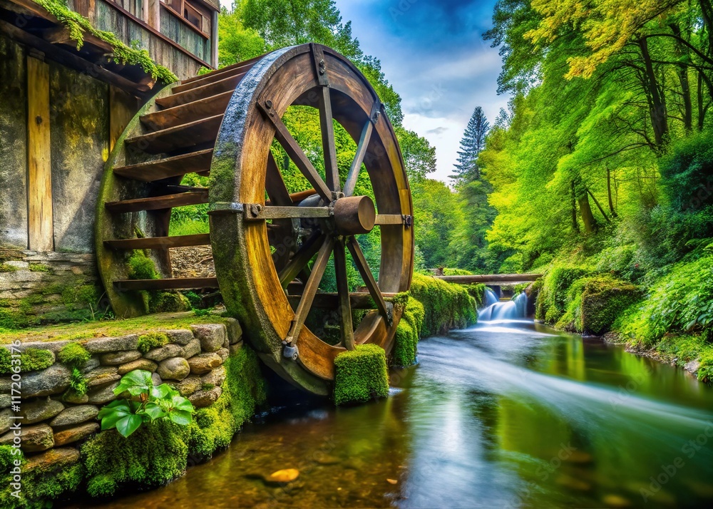 Antique Water Mill Wheel, Rustic Charm, Old Mill, France, Vintage Antique Water Mill Wheel, Rustic Charm, Old Mill, France, Vintage