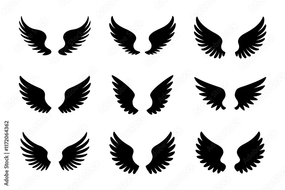 black wing silhouette pattern with elegant and minimal design on a white background perfect for decoration black wing silhouette pattern with elegant and minimal design on a white background perfect for decoration