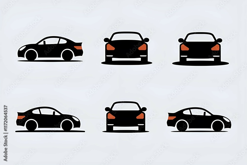Naklejka premium seamless pattern of black car silhouettes in different angles simple and minimal design on white background