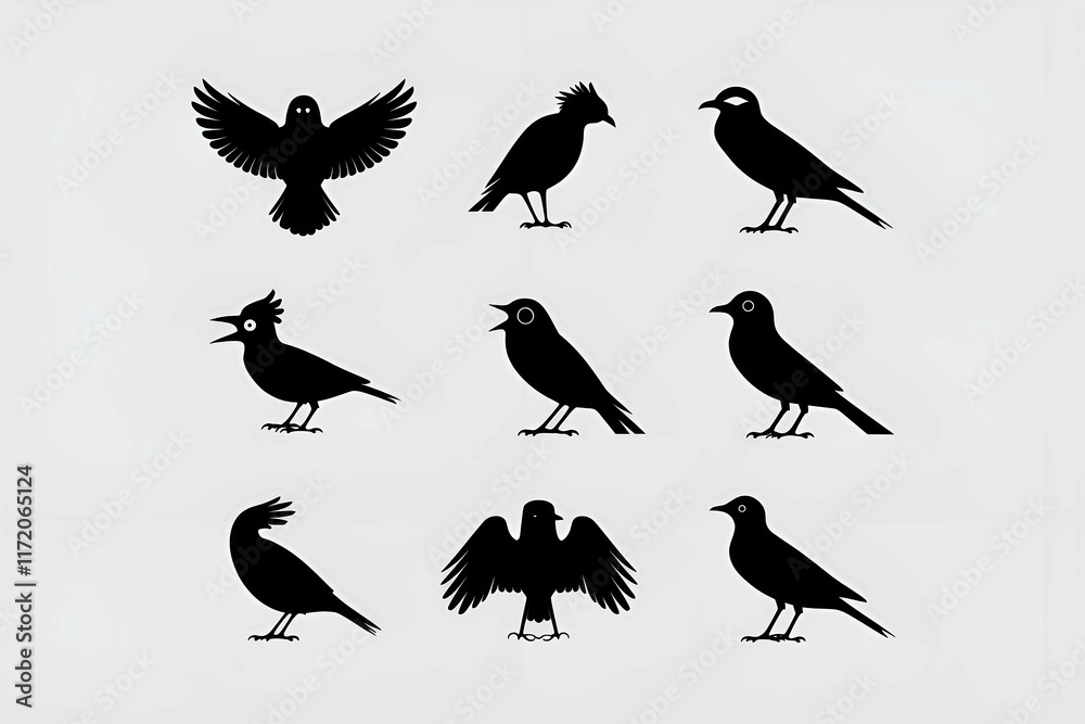 Fototapeta premium collection of black bird silhouettes on a light background great for wildlife and nature-themed designs