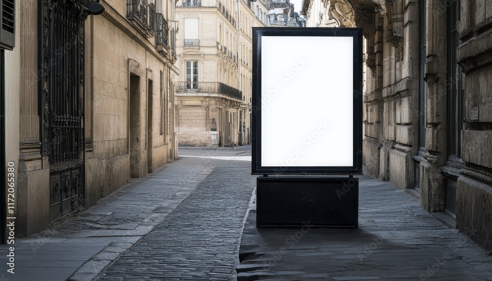 Blank Billboard Stands In Parisian Alleyway