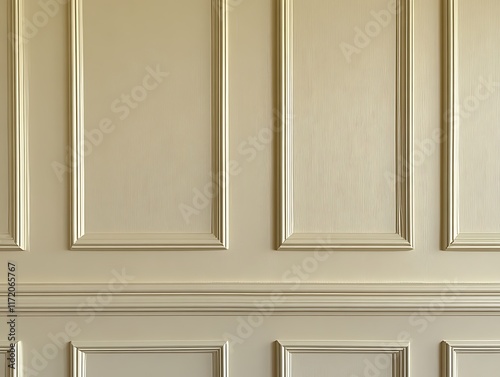 Cream wainscoting wall paneling.