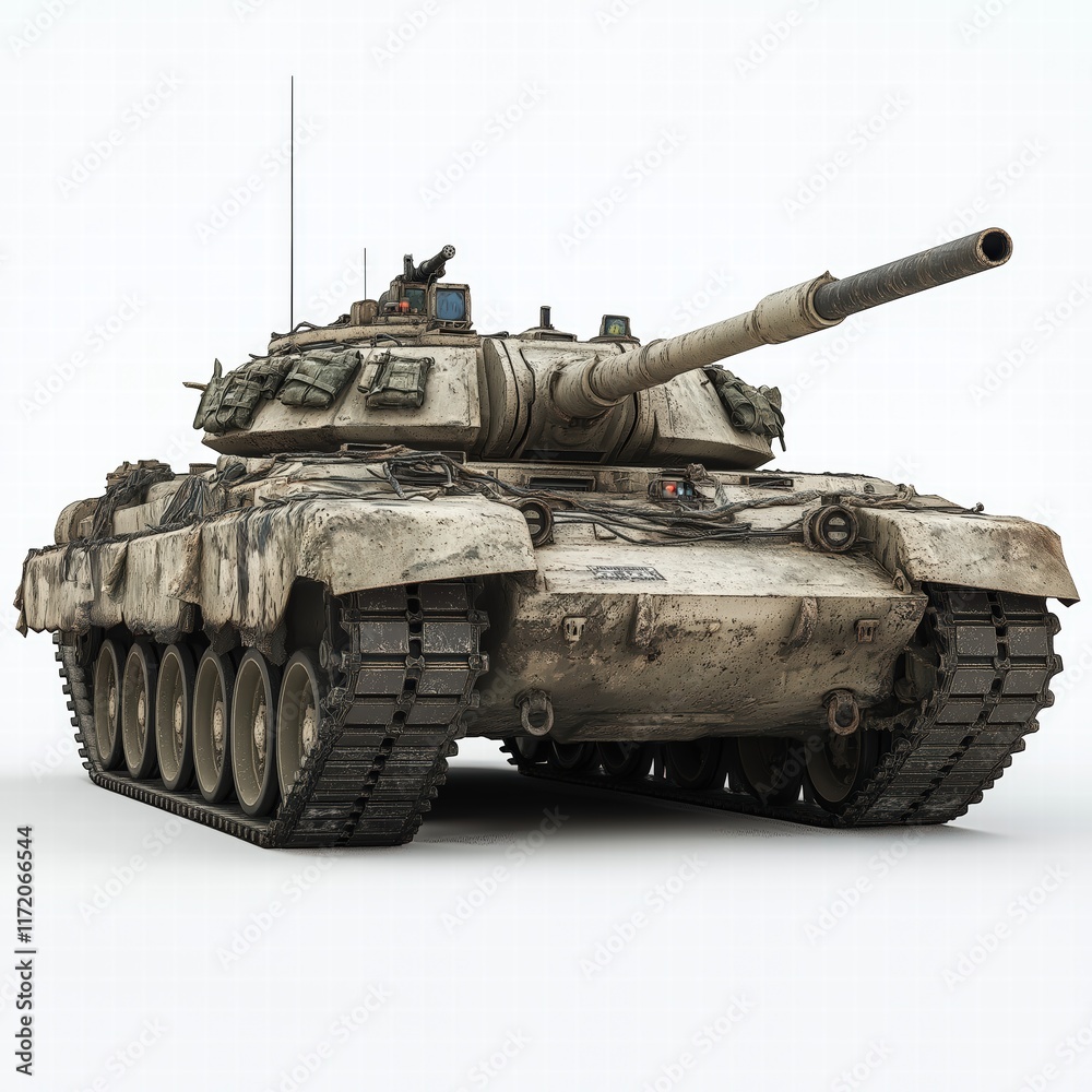Weathered Military Tank on Plain Background Weathered Military Tank on Plain Background