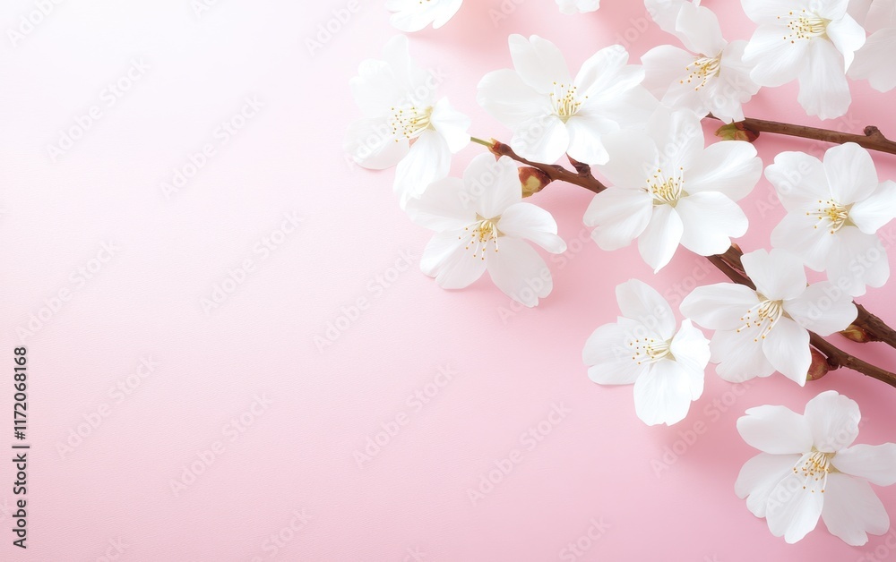 Fototapeta premium A delicate pink backdrop adorned with elegant white flowers, creating a romantic and charming atmosphere perfect for Valentine's Day.
