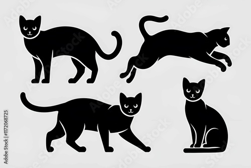 playful black cats in various poses for creative animal themed designs and fun illustrations photo