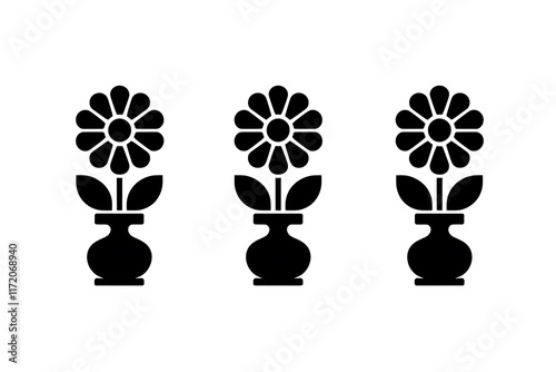 black flowers in vase silhouettes for elegant and minimalist floral themed designs photo