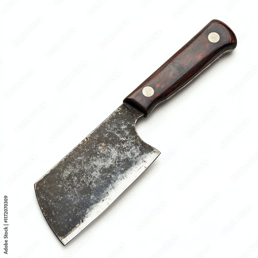 Rustic cleaver knife with wooden handle, isolated on white background. Rustic cleaver knife with wooden handle, isolated on white background.