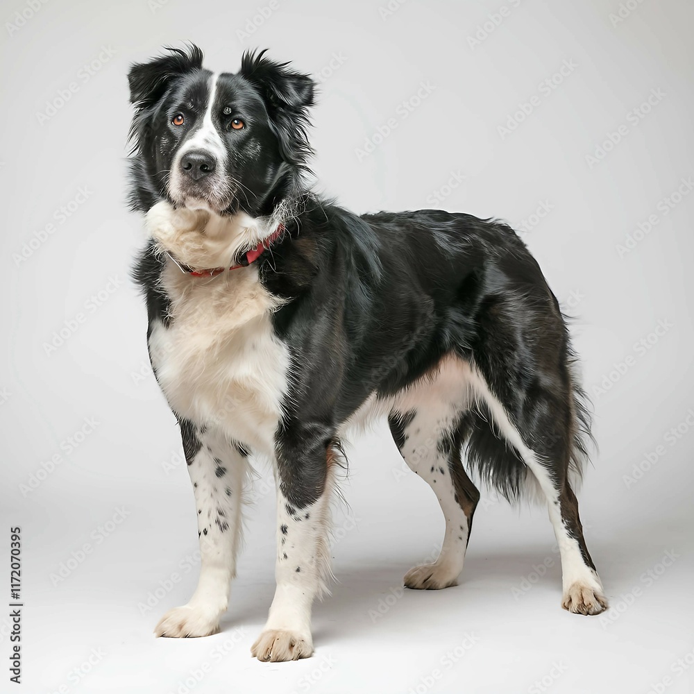 portrait of a black and white border collie dog sitting, showcasing loyalty and intelligence portrait of a black and white border collie dog sitting, showcasing loyalty and intelligence