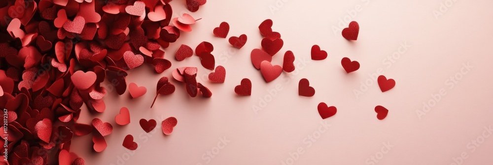 A vibrant display of red hearts elegantly hanging from the wall, creating a romantic atmosphere perfect for Valentine's Day celebrations. A vibrant display of red hearts elegantly hanging from the wall, creating a romantic atmosphere perfect for Valentine's Day celebrations.