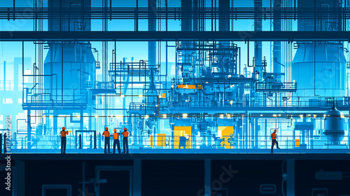 Industrial facility interior with workers.