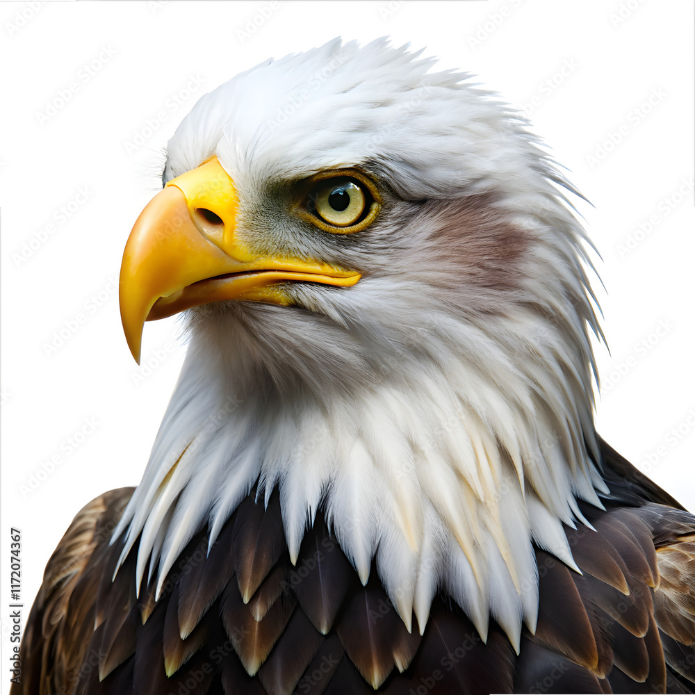 Fototapeta premium Bald Eagle - Haliaeetus leucocephalus in front on a white isolated BACKGROUND