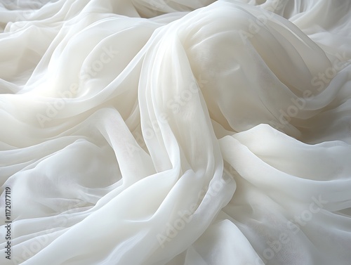 Draped white sheer fabric texture.