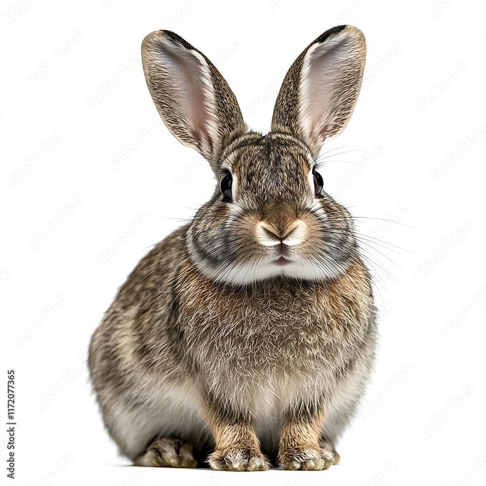 Obraz premium Cute brown rabbit sitting, white background, pet, springtime.