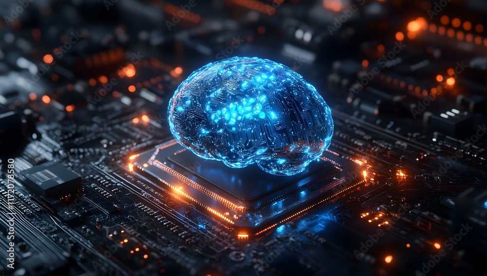Artificial Intelligence Brain on Circuit Board – Futuristic Technology Concept Artificial Intelligence Brain on Circuit Board – Futuristic Technology Concept