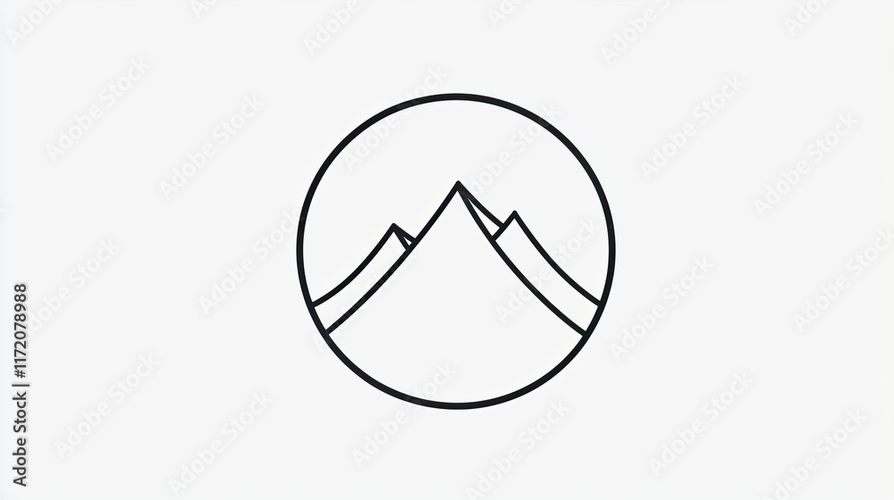 A minimalist logo featuring stylized mountains within a circular outline. A minimalist logo featuring stylized mountains within a circular outline.