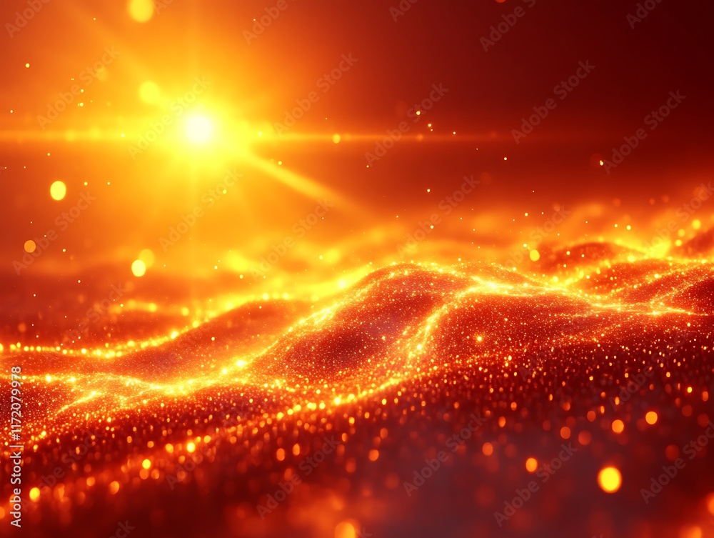 Glowing orange particles wave background. Glowing orange particles wave background.