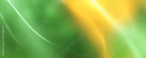 Abstract green and yellow light trails background creating a dynamic flow