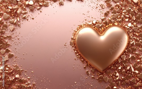 A vibrant heart-shaped object rests atop a shimmering pile of gold confetti, capturing the essence of love and celebration for Valentine's Day.