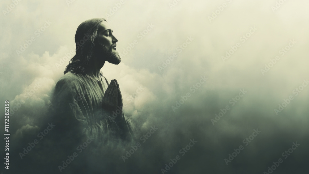 Fototapeta premium A depiction of Jesus connecting with God in prayer. 