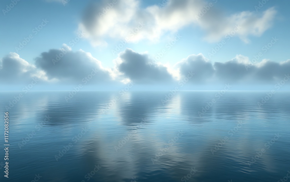 Calm ocean reflecting a serene sky with clouds. Calm ocean reflecting a serene sky with clouds.