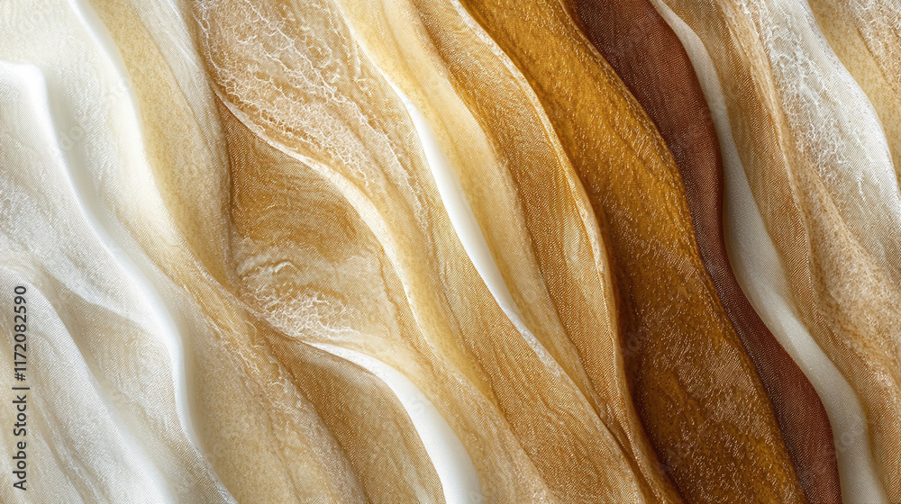Elegant Abstract Curtain Background: Silky Waves in Mocha and Beige Tones. Luxurious Satin Fabric with Dusty Sheen for Festive Designs. AI-Generated Soft Draping Texture in 2025 Color Trend for Banner