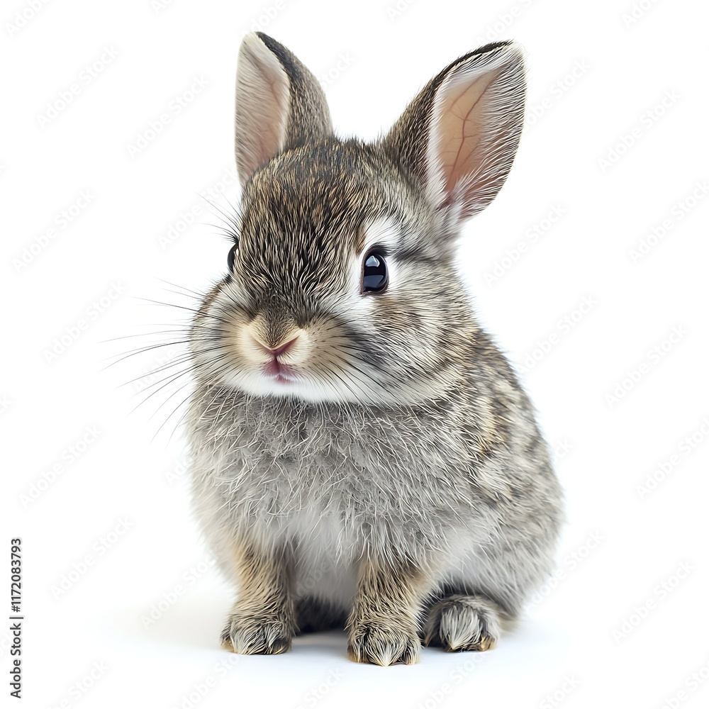 Fototapeta premium Cute baby bunny sitting, white background, pet, Easter.