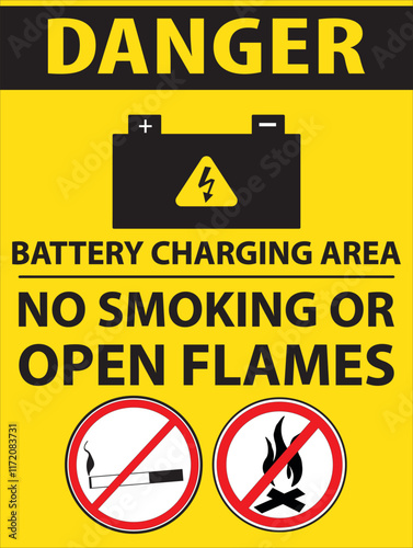 Batterry charging area warning notice vector.eps photo