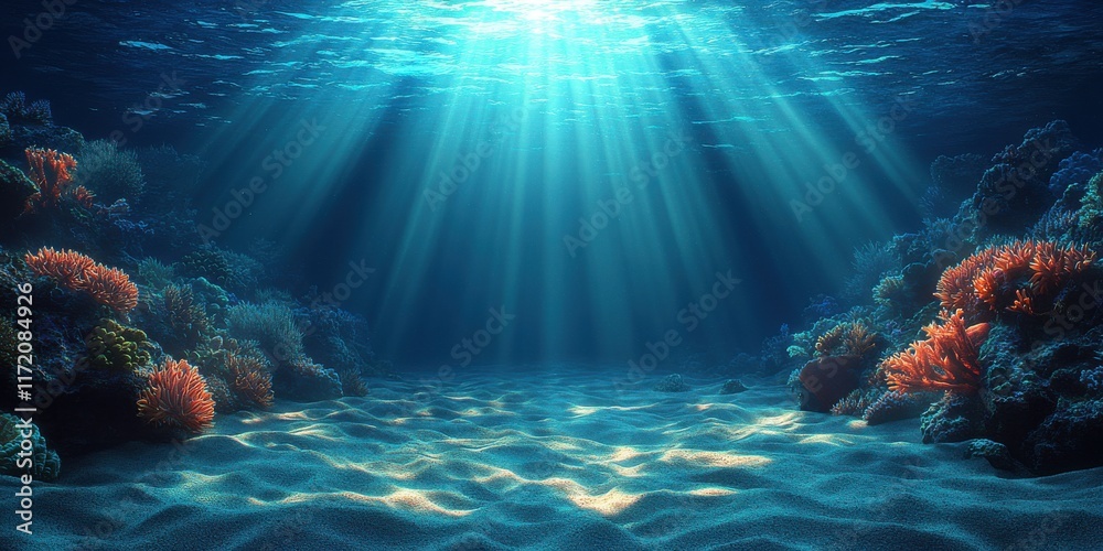 Fototapeta premium A blue ocean with a bright sun shining on the water