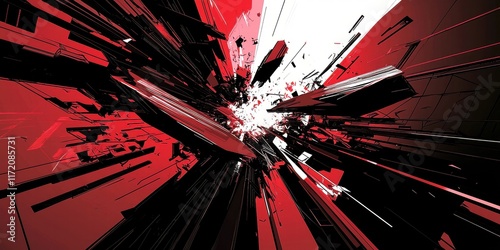 Abstract Chaos Exuding Energy with Deep Red to Black Gradient Background