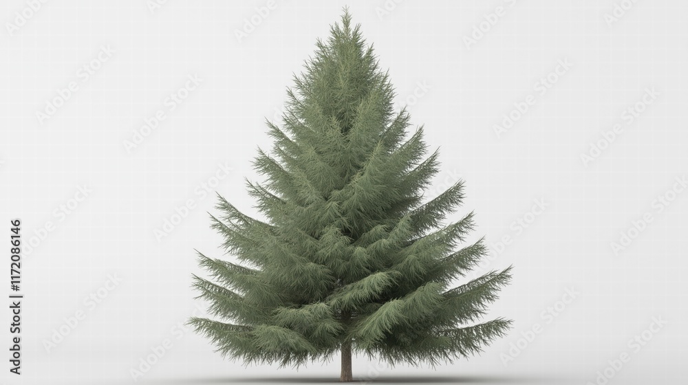 Realistic Green Coniferous Tree on White Background Realistic Green Coniferous Tree on White Background