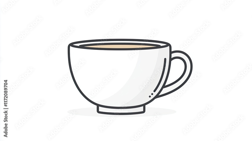 A simple white cup filled with a light-colored beverage, likely coffee or tea. A simple white cup filled with a light-colored beverage, likely coffee or tea.