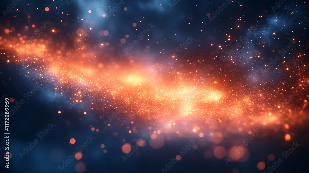 Fototapeta premium Abstract fiery nebula with glowing particles.