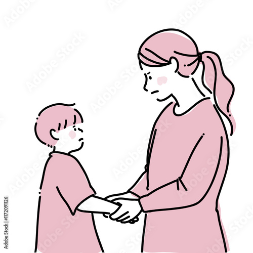 男の子の手を握って注意している女性＿カラー