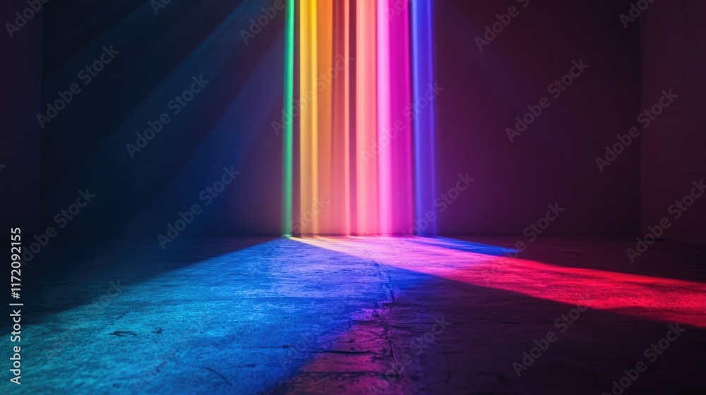 Obraz premium Bright multicolor LED lights casting a glow across a dark room, emphasizing its ambiance