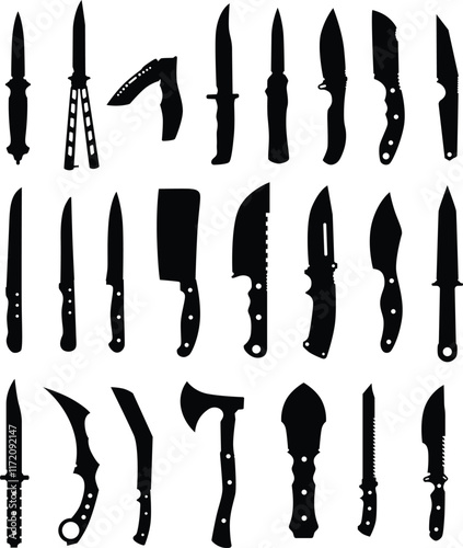 Set of knife silhouettes illustration